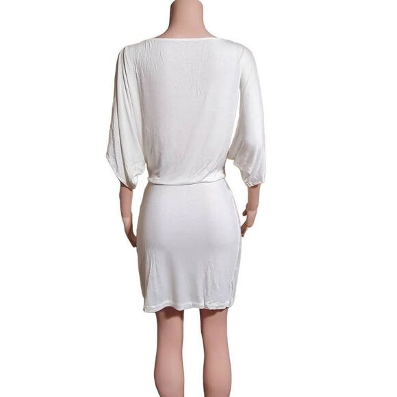 White fit and flare dolman sleeve wrap mid dress M - Picture 6 of 6